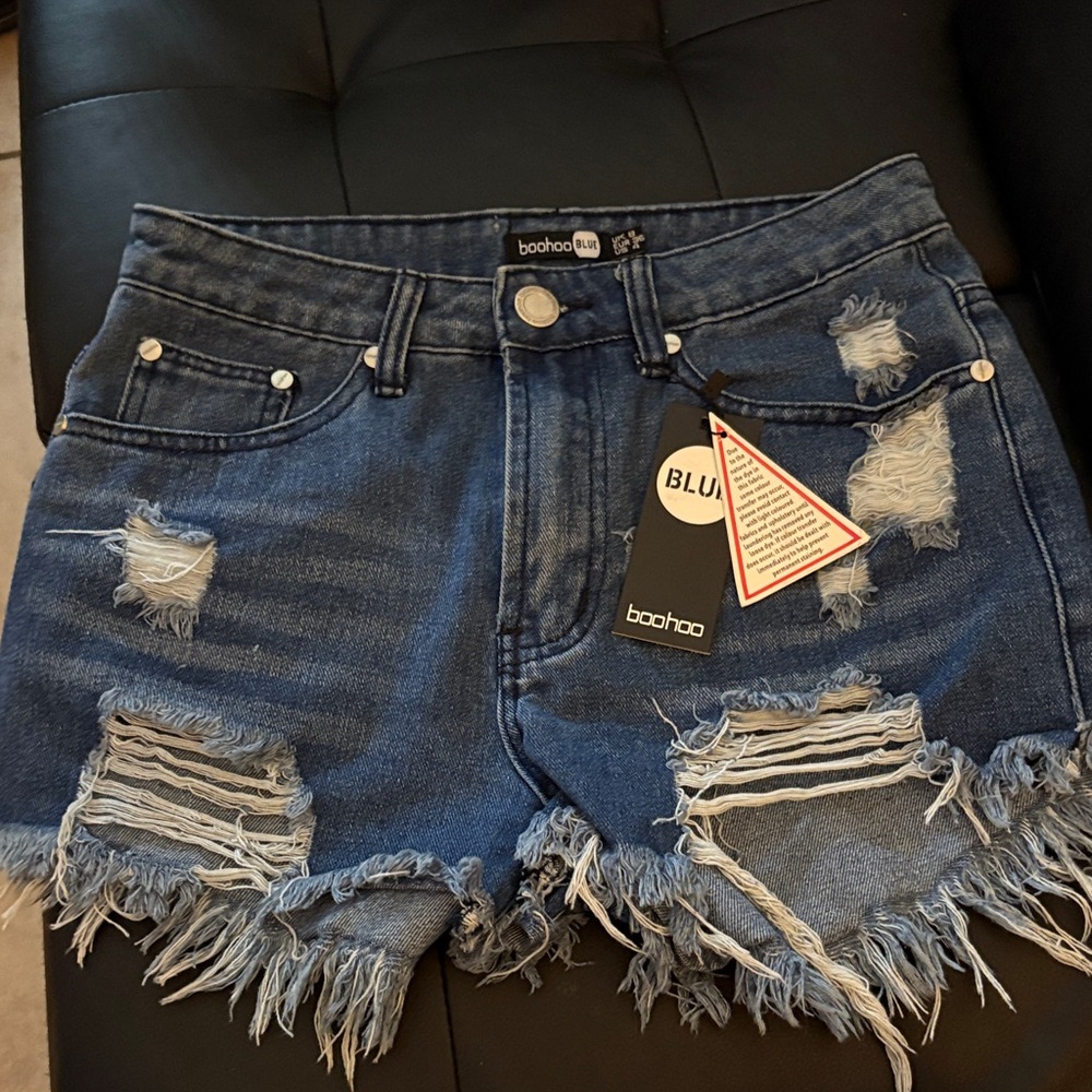 Boohoo Frayed Blue Jean Shorts